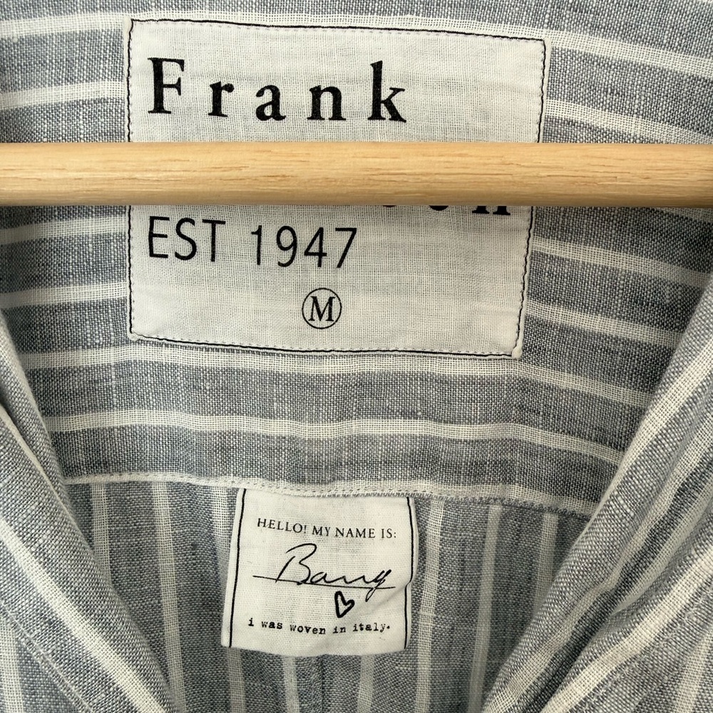 Frank & Eileen | Barry Shirt | Size M | 100% Linen | Grey / White stripe - Picture 3 of 11